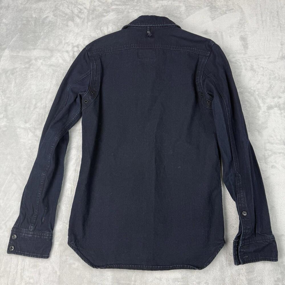 G-Star RAW Indigo Herringbone Denim Shirt Men XS Dark Wash Button Up Workwear - Picture 2 of 9